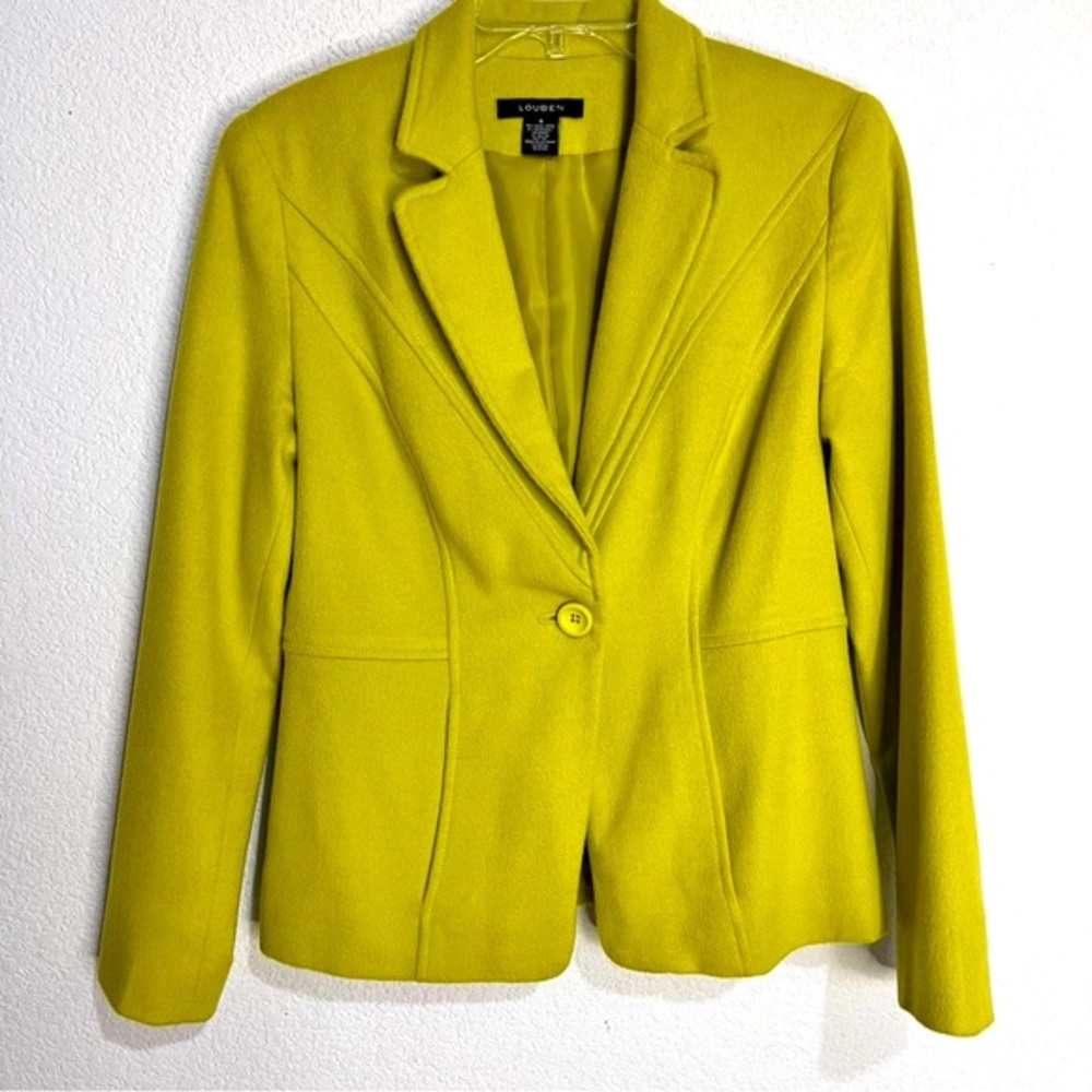 Louben Chartreuse Yellow Green Wool Cashmere Blend Lined Career Jacket Blazer 6